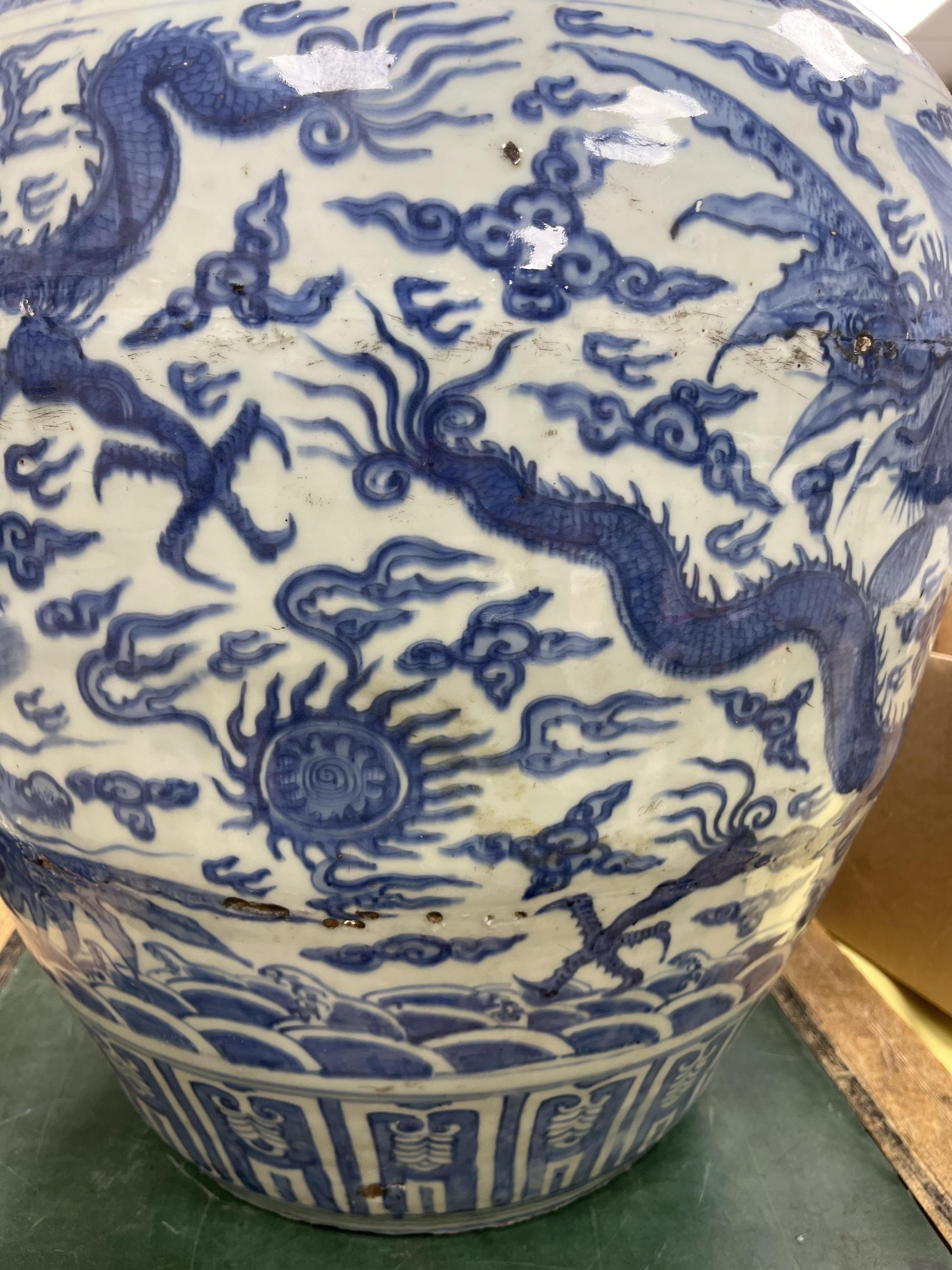 A massive Chinese blue and white jar, Wanli six character mark and of the period (1572-1620)